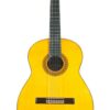 غيتار كلاسيكي من طراز ميغيل رودريغيز باب الكنيسة 1992، ذو طلاء أصفر لامع ولوح أصابع داكن اللون ووردة مزخرفة معروض بشكل مستقيم على خلفية بيضاء. غيتار كلاسيكي من طراز ميغيل رودريغيز باب الكنيسة 1992، ذو طلاء أصفر لامع ولوح أصابع داكن اللون ووردة مزخرفة معروض بشكل مستقيم على خلفية بيضاء.