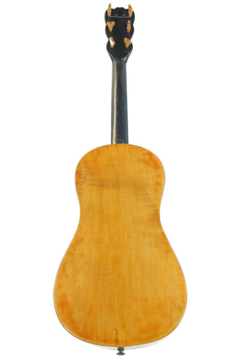 The Karl Frey Baroque Guitar Is Shown From The Back, Featuring A Smooth, Light-Colored Body With A Contrasting Dark Neck And Headstock. The Tuning Pegs Are Also Visible At The Top.