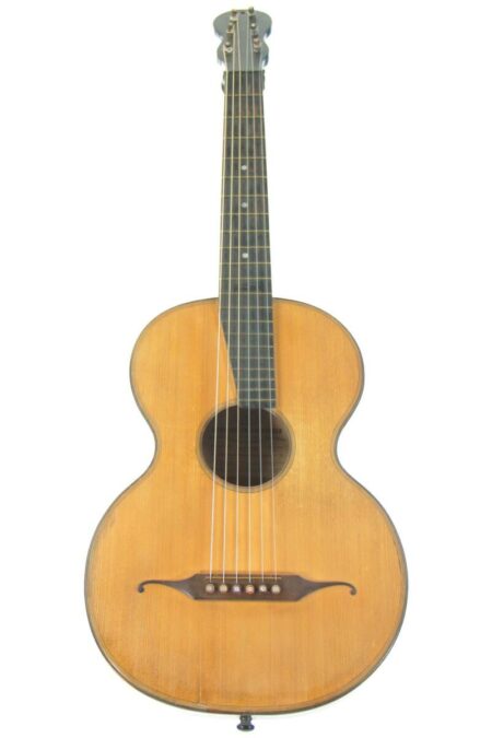 The Bernard Enzensperger 1850 Romantic Guitar features a light wooden body, dark fretboard, six strings, a rounded shape, and a simple, classic design inspired by the original romantic guitar style.