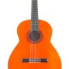 Die Conde Hermanos 1973 Flamenco Gitarre ist eine klassische Akustikgitarre mit einem leuchtend orange-braunen Holzkorpus, schwarzem Griffbrett und sechs Saiten, die von vorne vor einem weißen Hintergrund abgebildet ist. Die Conde Hermanos 1973 Flamenco Gitarre ist eine klassische Akustikgitarre mit einem leuchtend orange-braunen Holzkorpus, schwarzem Griffbrett und sechs Saiten, die von vorne vor einem weißen Hintergrund abgebildet ist.