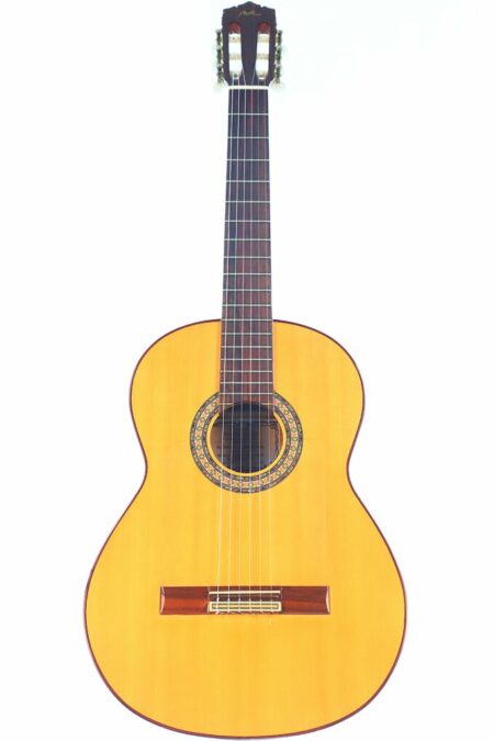 The Manuel Rodriguez Mod. Sabicas Flamenco Guitar features a light wood body, dark wood neck, and six strings, shown against a white background.