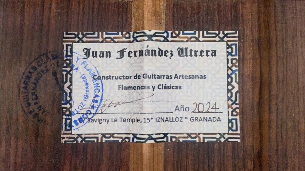 Juan Fernandez Utrera 2024 &Quot;Negra&Quot; Flamenco Guitar Etikett