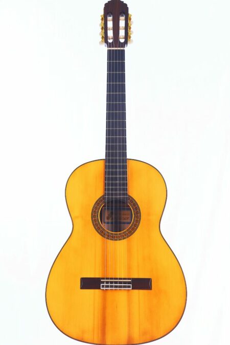 The Manolo Sanlucar 2001 Flamenco Guitar features a light wood body, dark fretboard, six strings, and a decorative rosette around the sound hole, photographed against a plain white background.