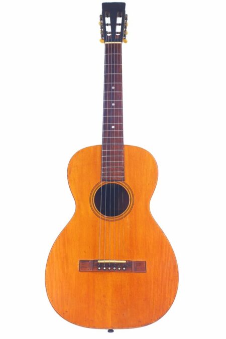 The Larson Brothers 0-style Maurer 1920 Acoustic Guitar features a natural wood finish, six strings, a dark wooden fretboard, and a slotted headstock, shown against a white background.