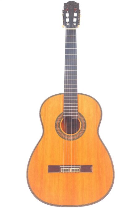 Die Michael Wichmann 2017 Simplicio Klassische Gitarre Ist Eine Klassische Akustikgitarre Mit Einem Holzkorpus, Sechs Saiten, Einem Dunklen Griffbrett Und Einer Verzierten Rosette, Die Vor Einem Weißen Hintergrund Steht. Die Michael Wichmann 2017 Simplicio Klassische Gitarre Ist Eine Klassische Akustikgitarre Mit Einem Holzkorpus, Sechs Saiten, Einem Dunklen Griffbrett Und Einer Verzierten Rosette, Die Vor Einem Weißen Hintergrund Steht.