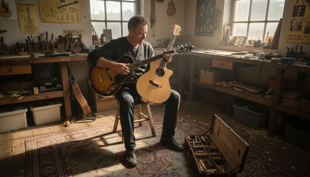 Ein Gitarrenbauer vergleicht klassische Vintage-Gitarren mit modernen Instrumenten und beleuchtet dabei klangliche Unterschiede, Verarbeitung sowie die Besonderheiten beider Generationen.