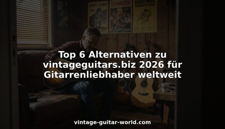 Ein Gitarrenliebhaber begutachtet eine Sammlung seltener, alter Akustikgitarren.