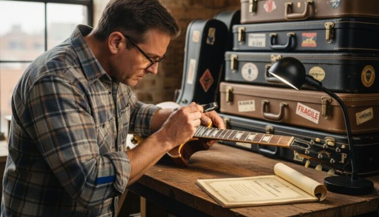 Guitar collector examines vintage Les Paul for authenticity