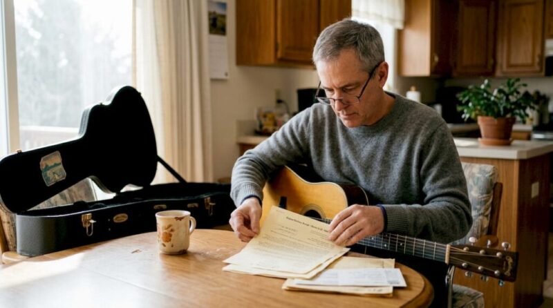 Collector reviewing vintage guitar provenance papers