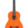 Eine Jeronimo Perez 2013 Flamenco-Gitarre mit orangefarbenem Holzkorpus, schwarzem Griffbrett und sechs Saiten wird vor einem weißen Hintergrund gezeigt. Eine Jeronimo Perez 2013 Flamenco-Gitarre mit orangefarbenem Holzkorpus, schwarzem Griffbrett und sechs Saiten wird vor einem weißen Hintergrund gezeigt.