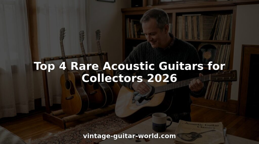 Collector with four rare vintage acoustic guitars