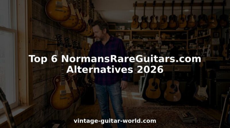 Man browsing vintage guitars in cozy shop