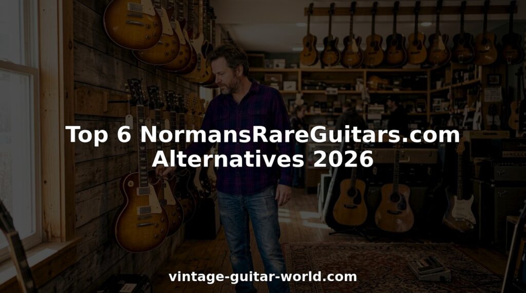 Man browsing vintage guitars in cozy shop