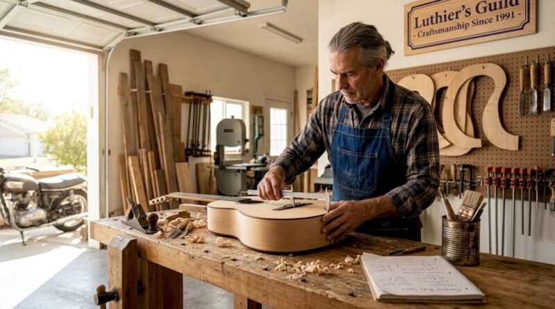 Luthier measuring flamenco guitar body shape