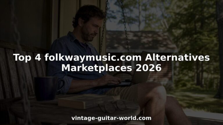 Man browsing folk music marketplaces on laptop