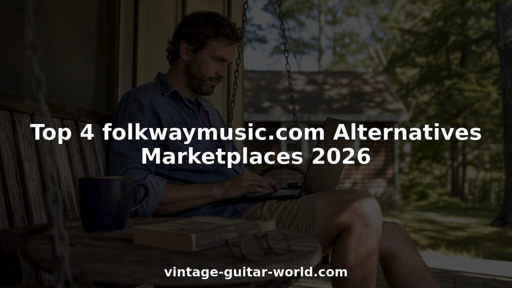 Man browsing folk music marketplaces on laptop