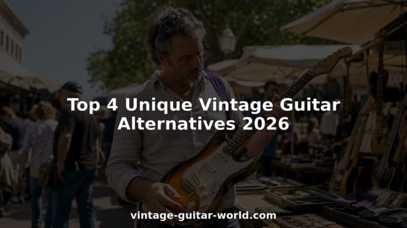 Man inspecting vintage electric guitar in shop