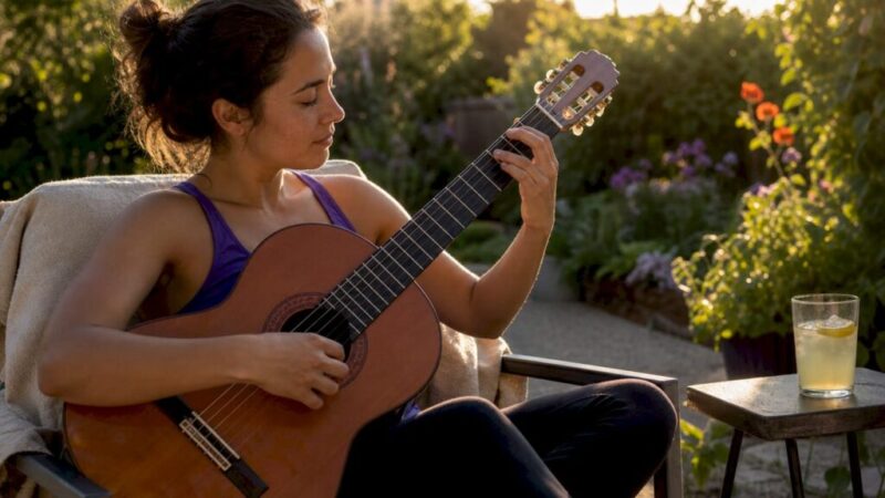Beginner playing classical guitar at home