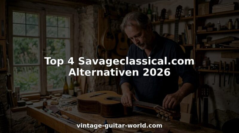 Ein Fachmann begutachtet eine seltene Vintage-Gitarre im Musikgeschäft.