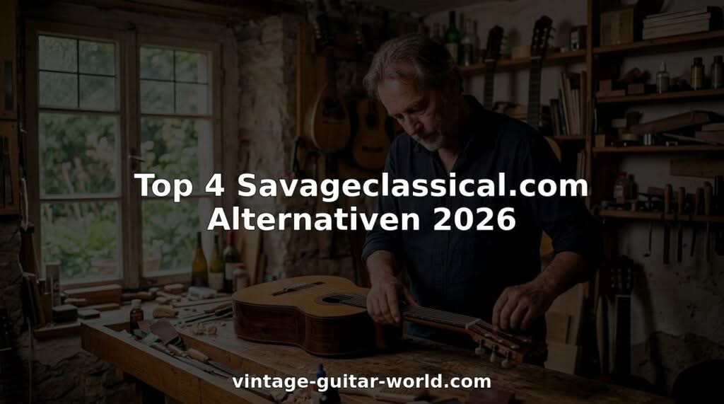 Ein Fachmann begutachtet eine seltene Vintage-Gitarre im Musikgeschäft.