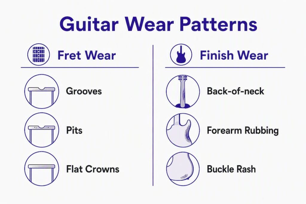 Infographic showing comparison of fret wear and finish wear
