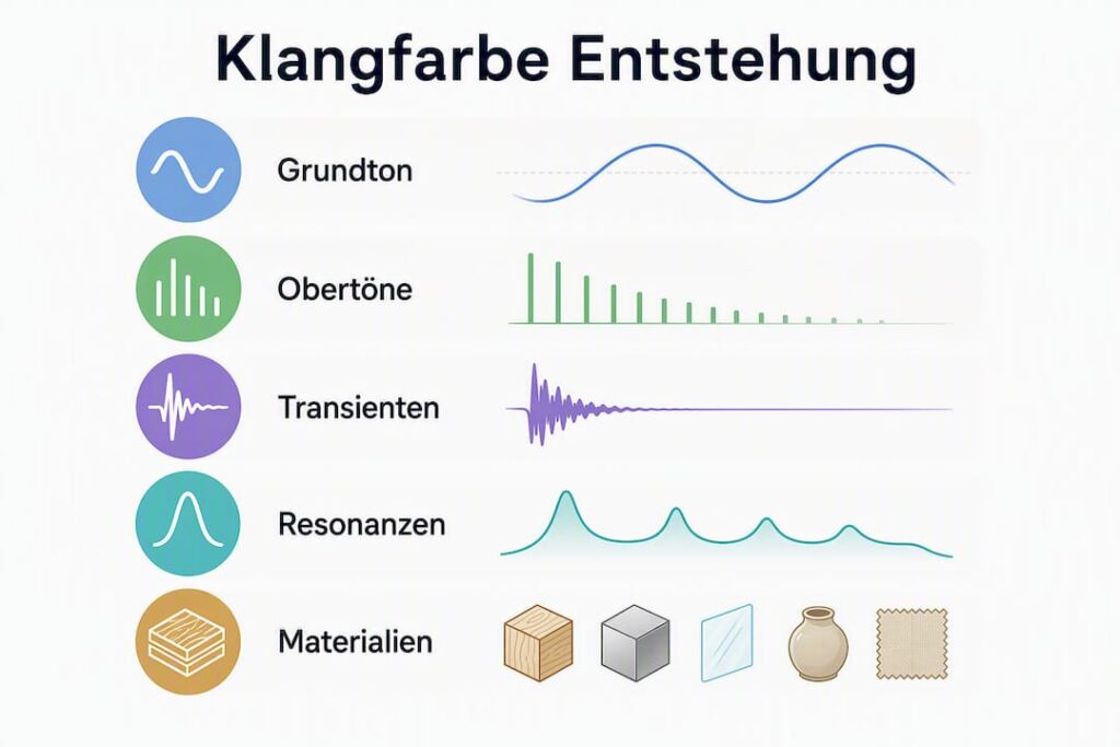 Grafische Übersicht: Wie sich die Klangfarbe einer Gitarre Schritt für Schritt entwickelt