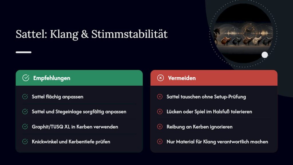 Wie beeinflusst das Sattelmaterial Klang und Spielgefühl? — overview diagram