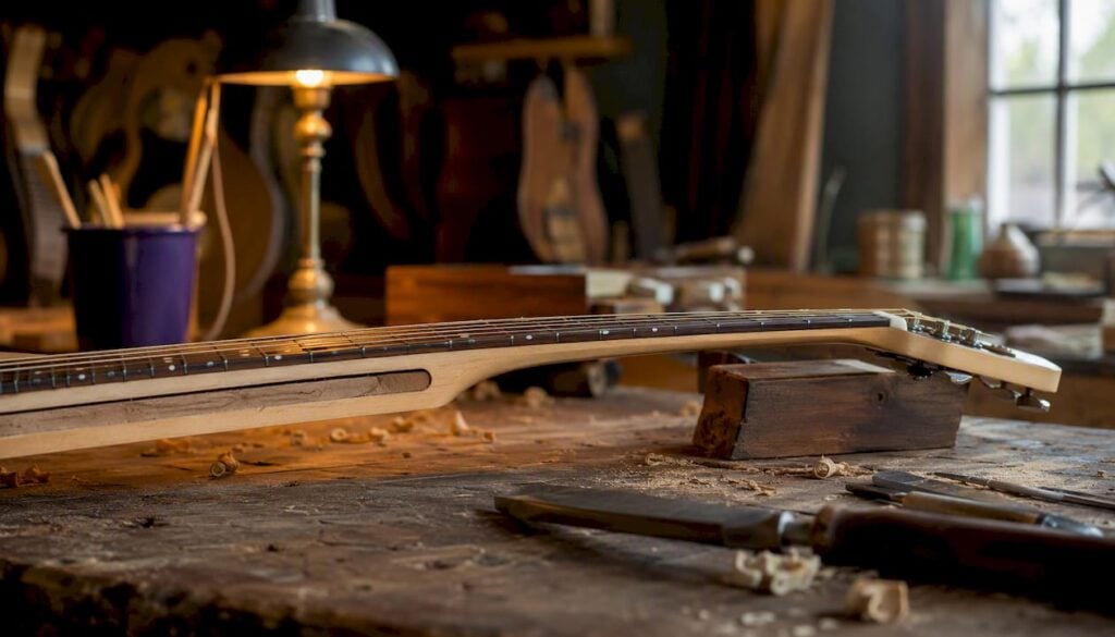 Guitar neck cross-section showing relief bow