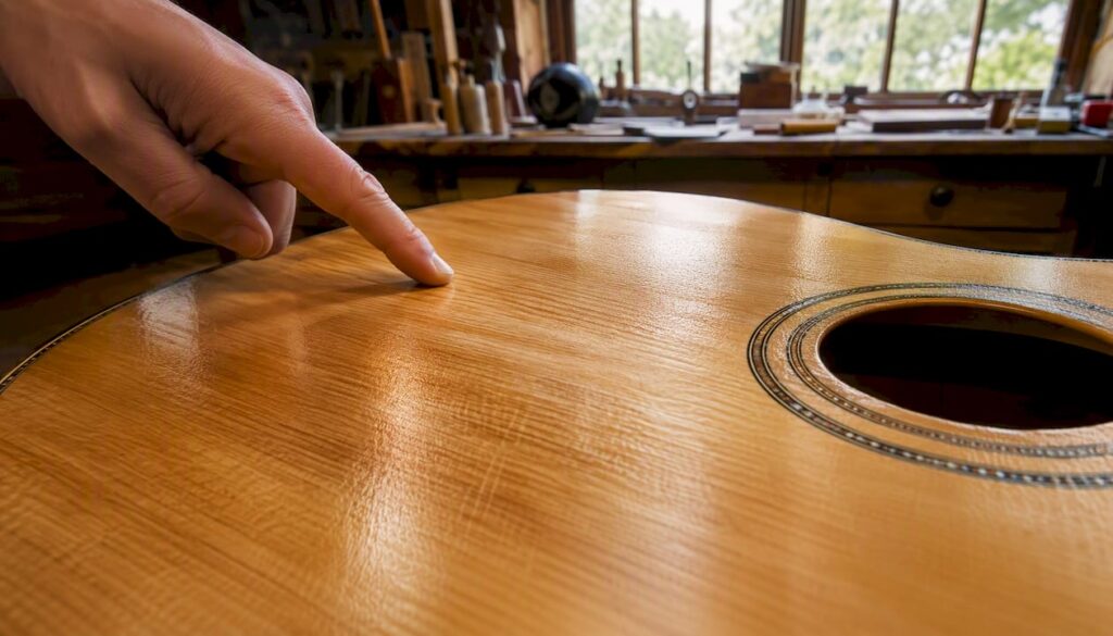 Decke der Gitarre schwingt nach dem Klopftest deutlich nach