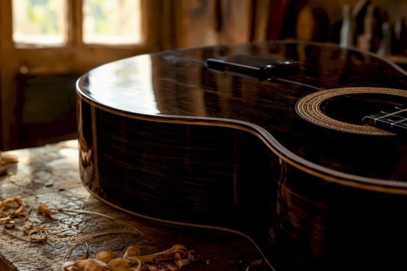Close-up of flamenco guitar cypress wood