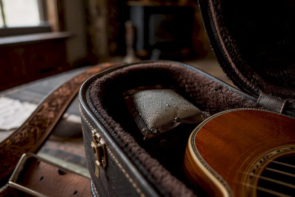 Guitar case humidifier pack inside guitar case