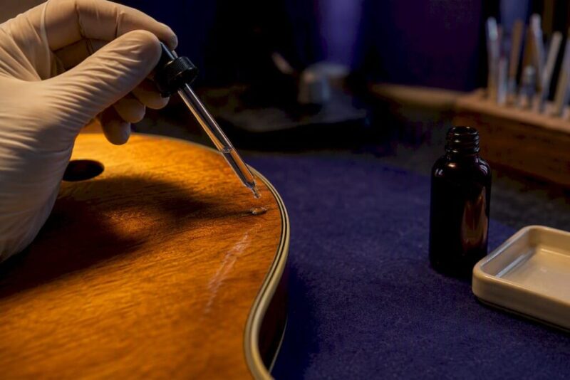 Finish solvent test on guitar wood