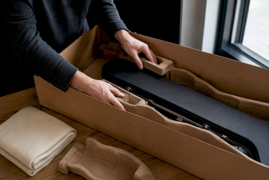 Polsterung schützt den Gitarrenkoffer beim Versand