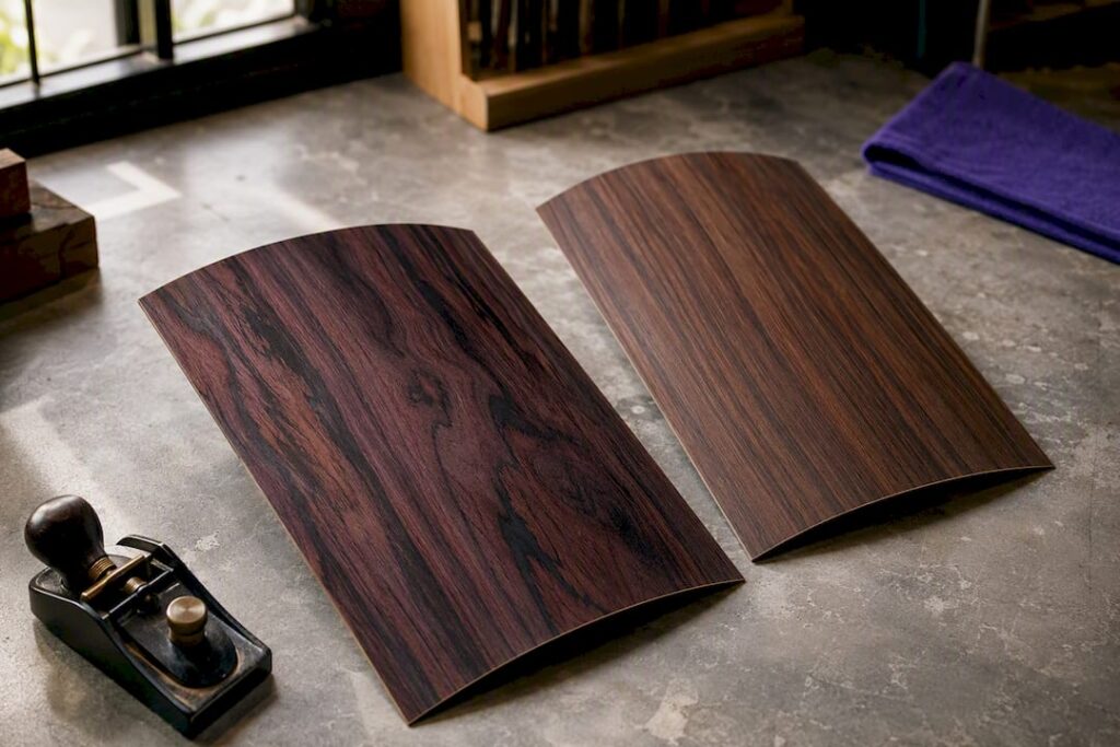 Contrasting rosewood grain patterns on wood panels