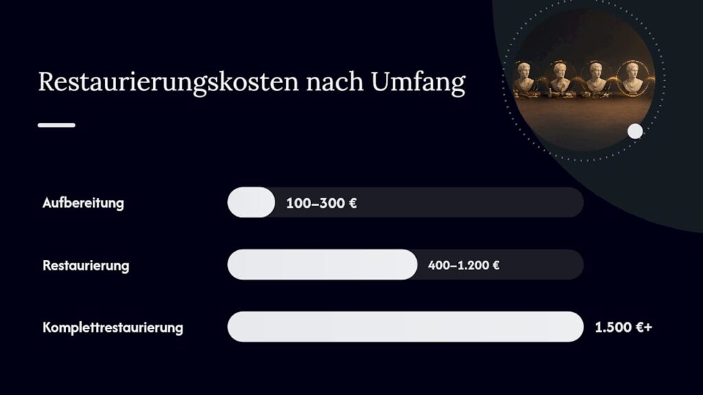 Restaurierungskosten Gitarre nach Leistungsumfang: Aufbereitung, Restaurierung, Komplettrestaurierung — overview diagram