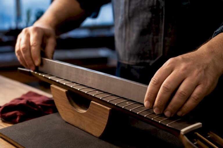 Abrichtbalken auf den Bünden von Vintage-Gitarren