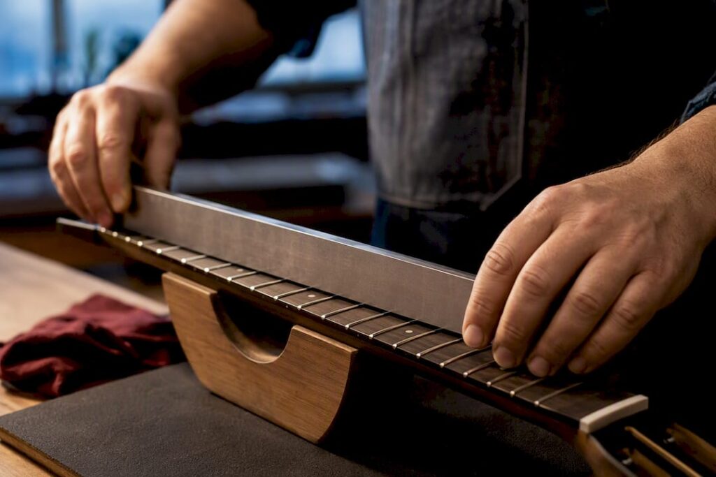 Abrichtbalken auf den Bünden von Vintage-Gitarren