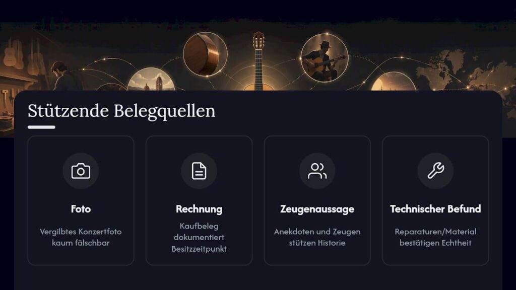 Vier miteinander verbundene Herkunftsnachweise